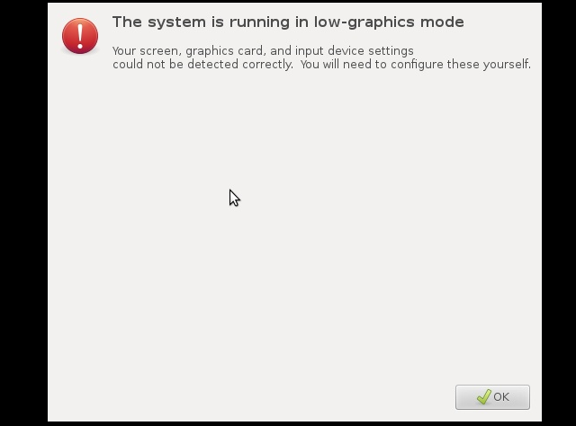Linux and \"The system is running in low-graphics mode\" error