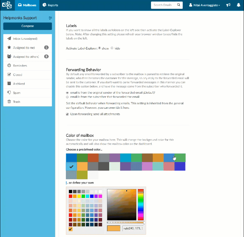 New in Helpmonks: Color your mailboxes