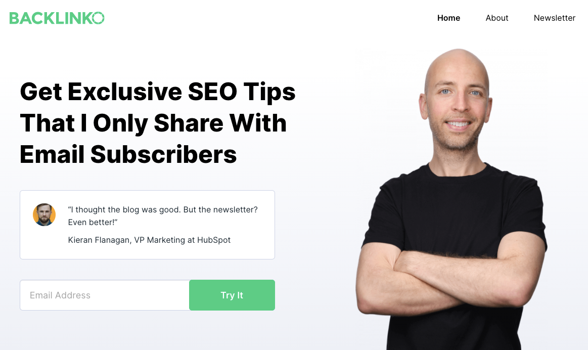 Great example of newsletter landing page