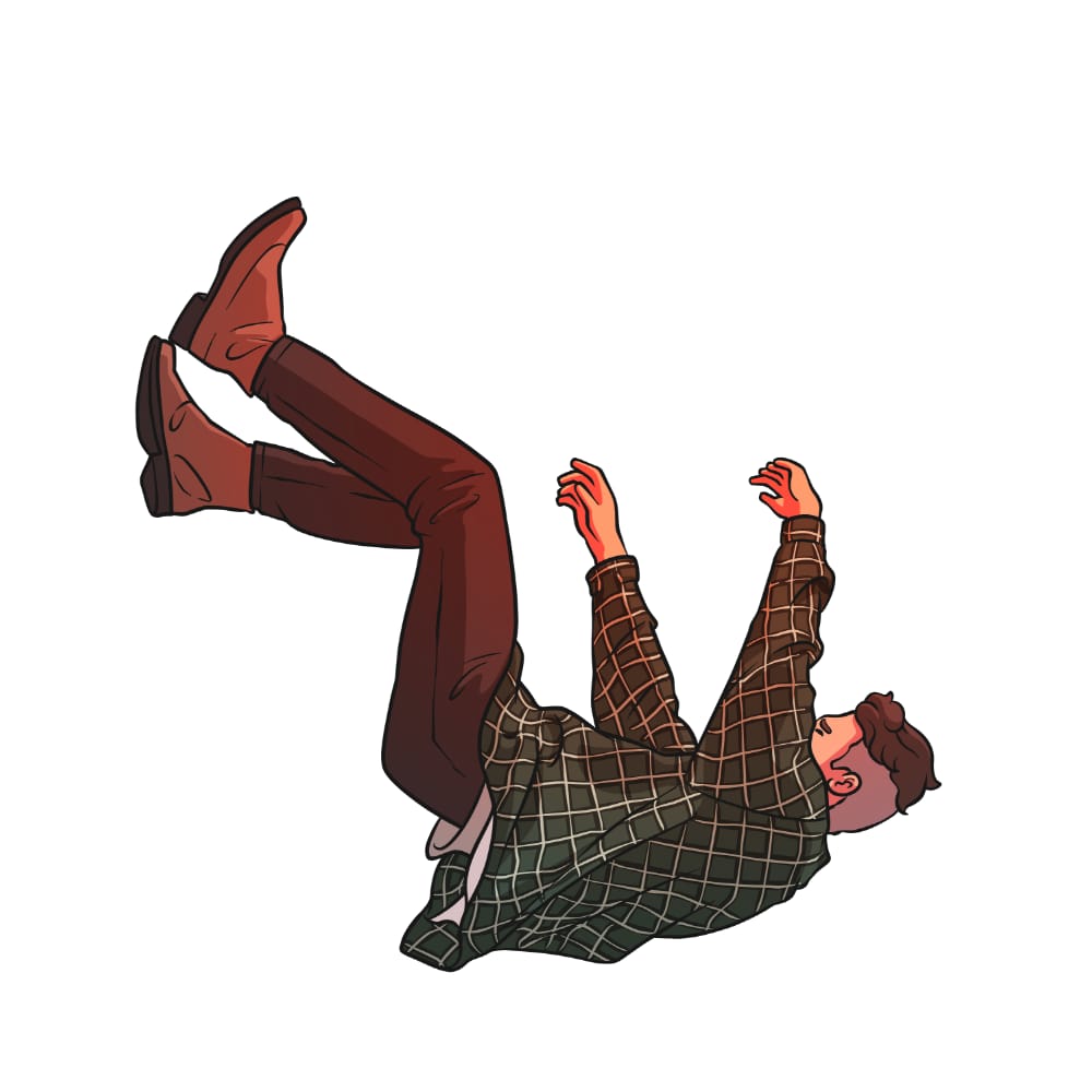 young man suspended while falling backwards