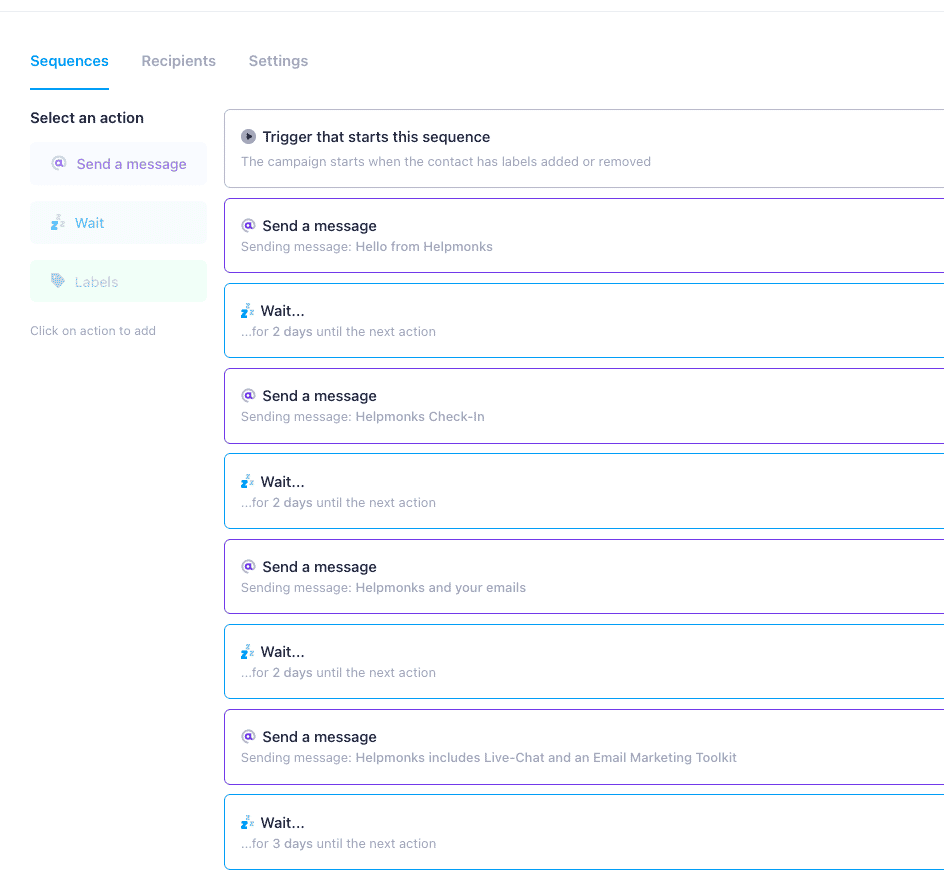 Helpmonks - drip email campaign in Helpmonks