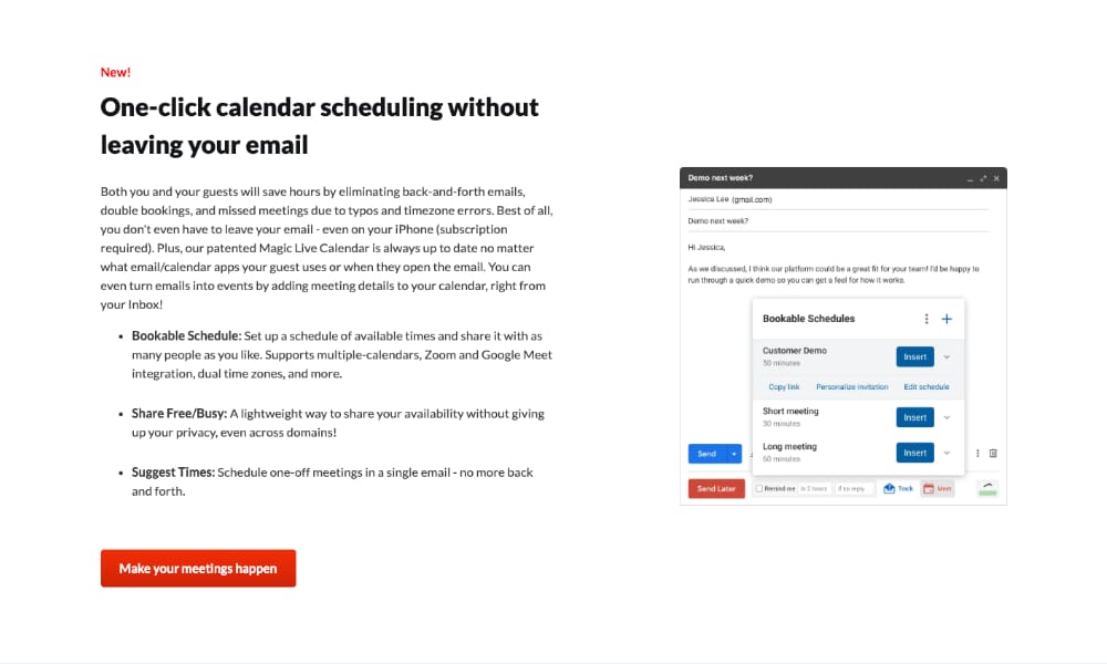 Helpmonks - one-click calendar scheduling with email