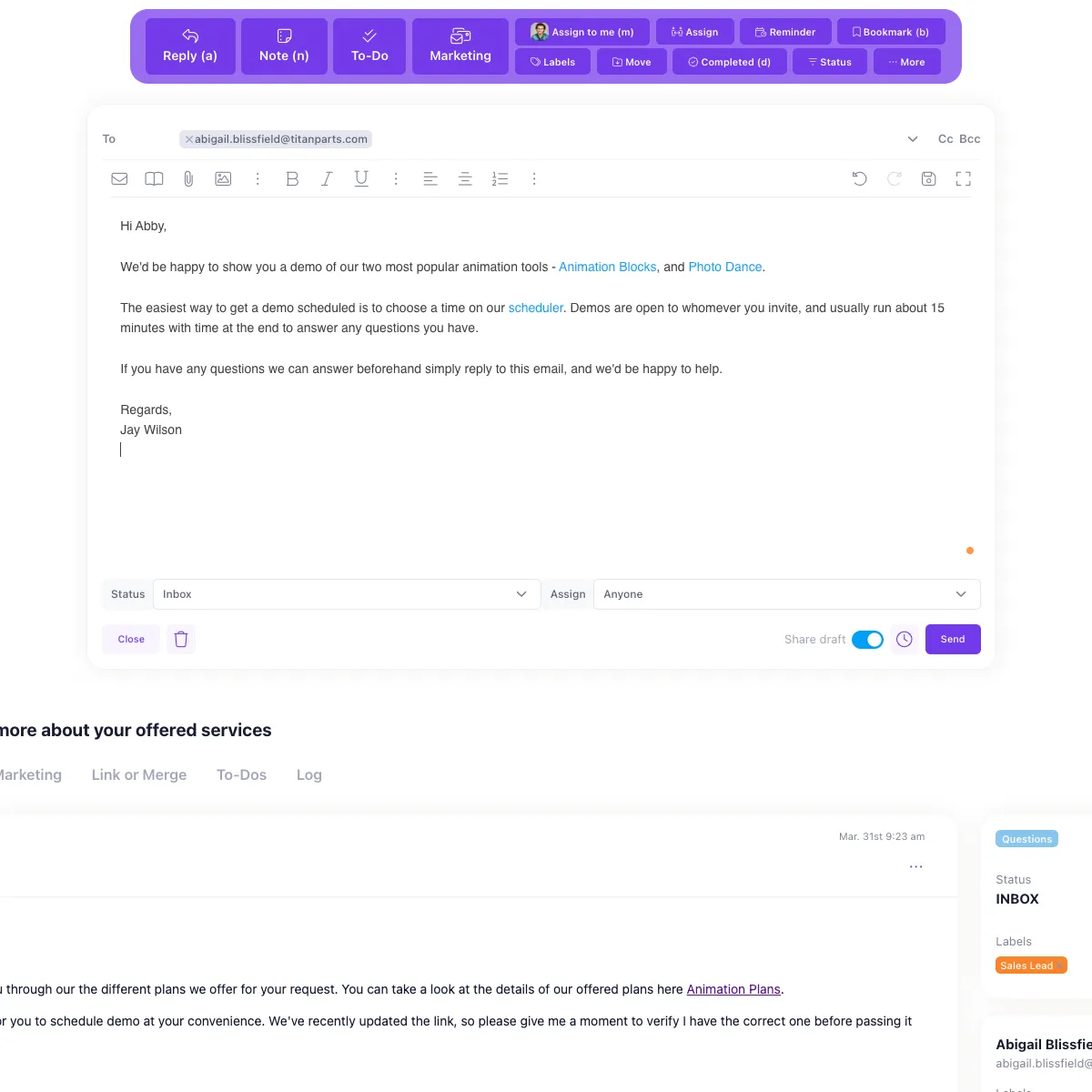Canned responses for emails