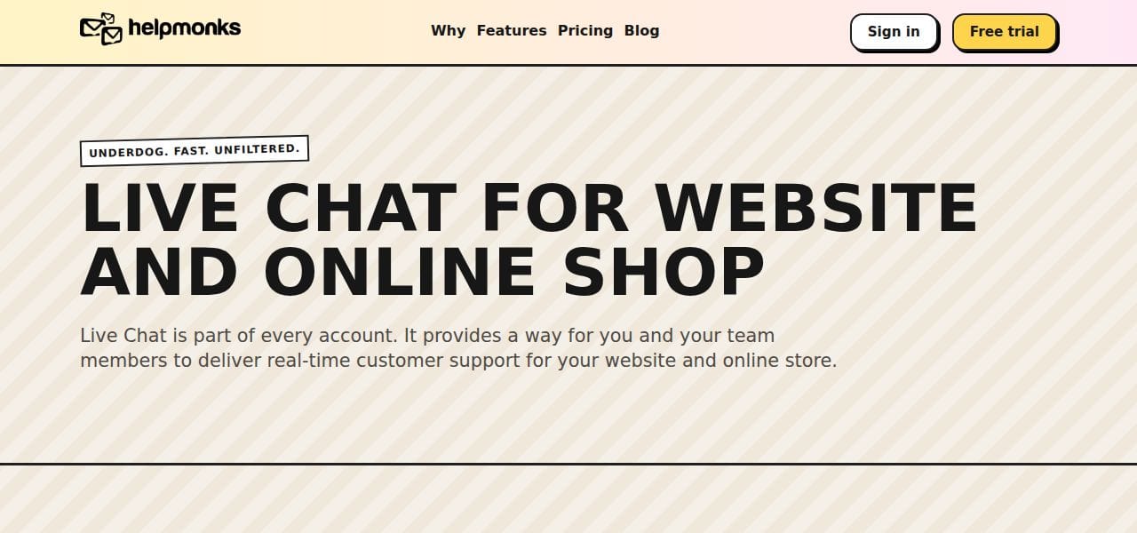 Helpmonks Live Chat homepage