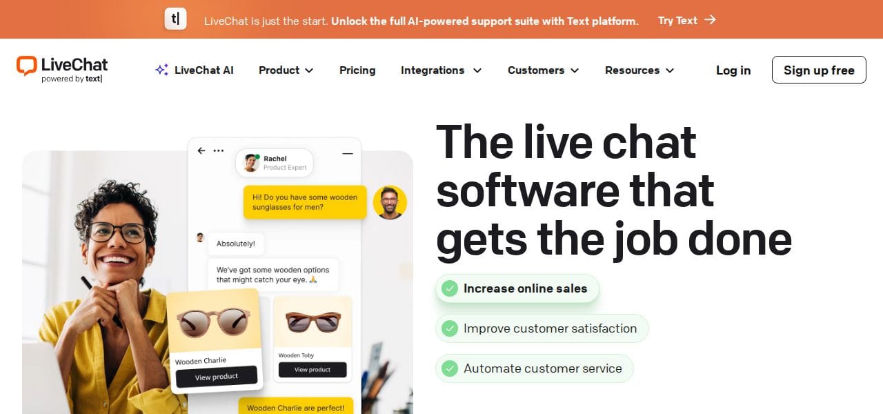 LiveChat software homepage