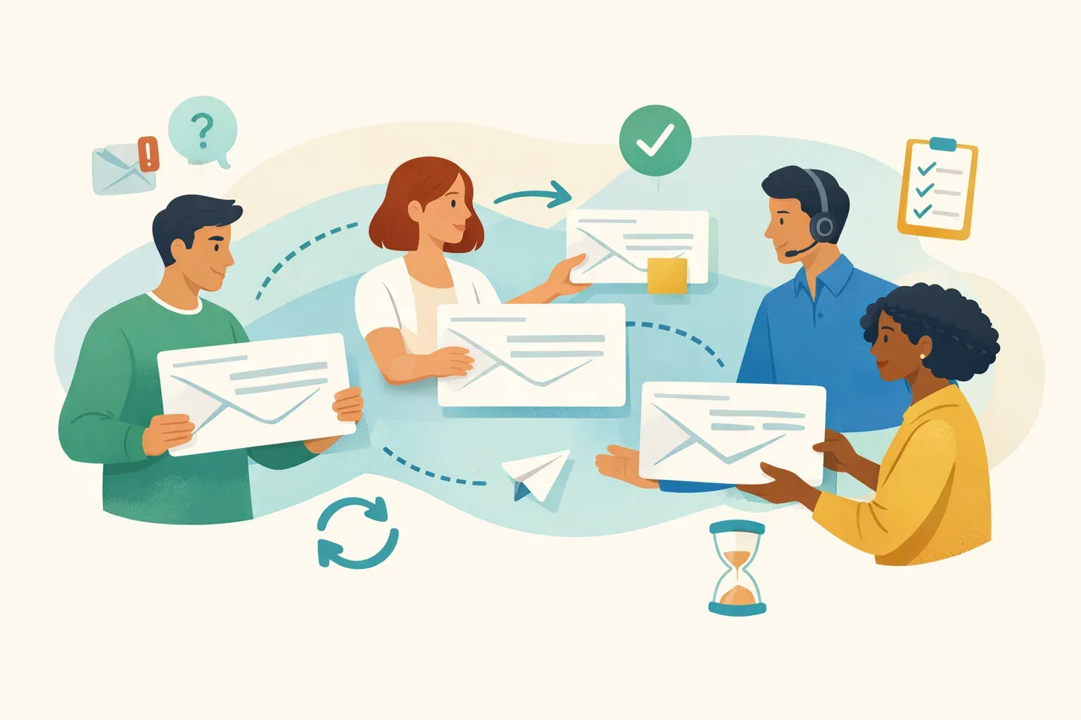 Teammates coordinating customer email through shared messages and clear handoffs
