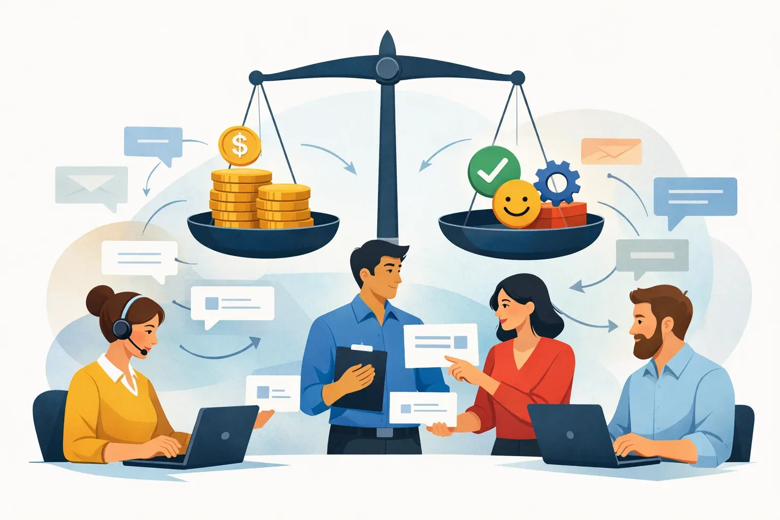 A team coordinates customer messages while weighing the cost and value of shared inbox software.