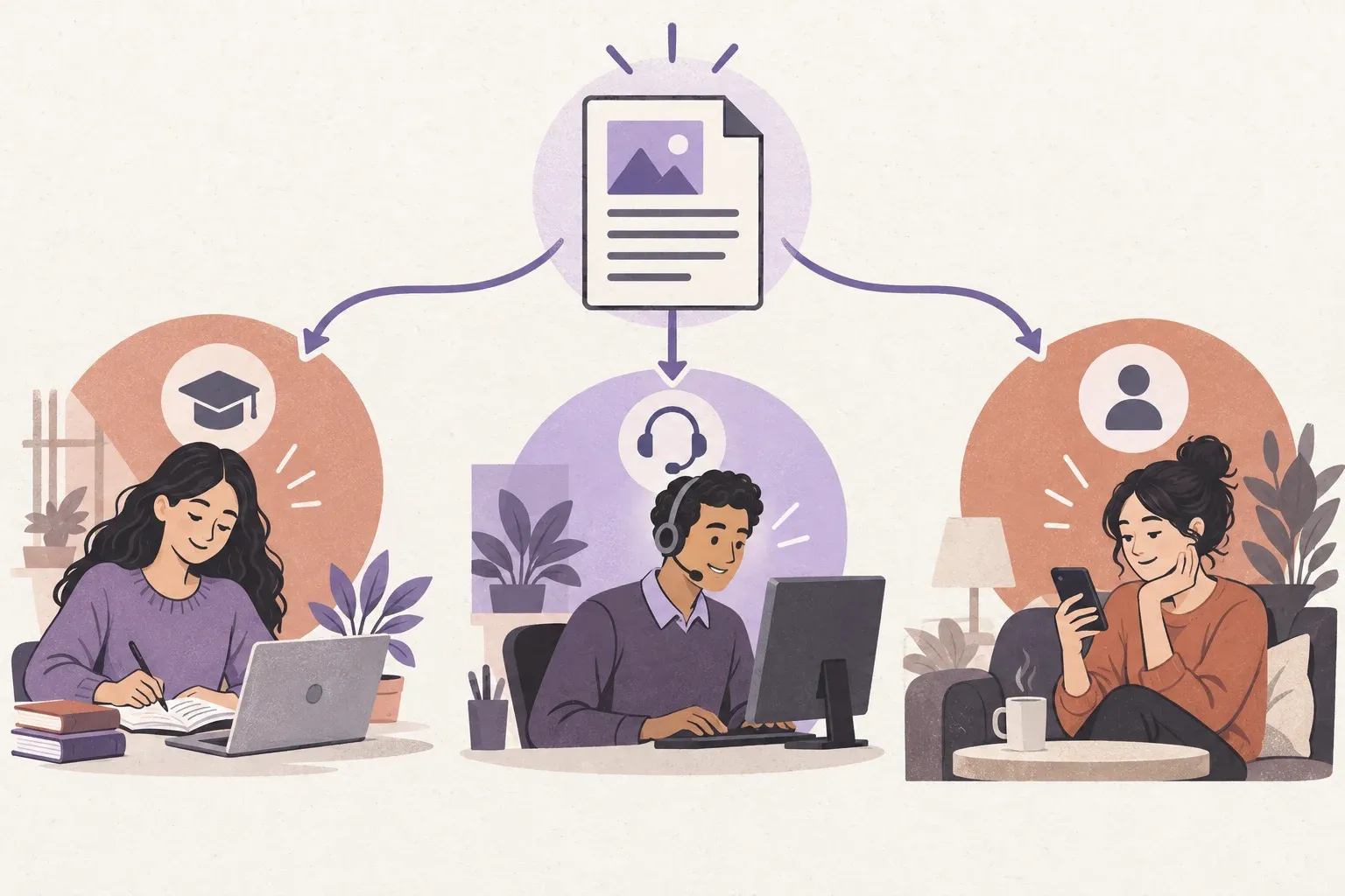 One maintained knowledge article helps a new teammate, a support specialist and a customer finding their own answer.
