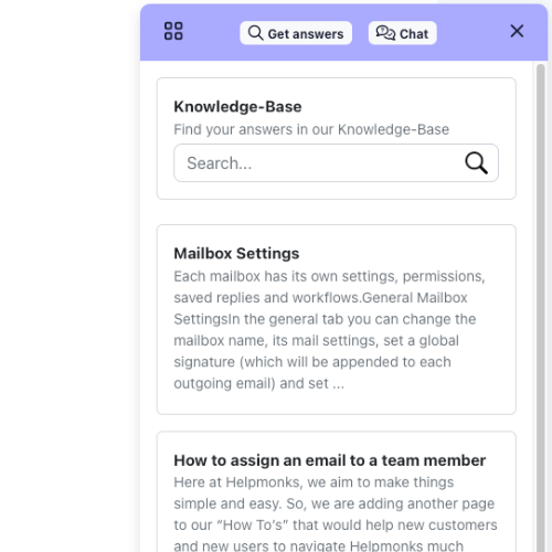 The Helpmonks Chat Widget with integrated Knowledge Base 