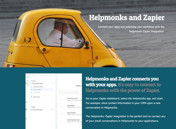 We are happy to announce our latest update —the Helpmonks-Zapier app. We are very excited about the Helpmonks-Zapier app as it is much more than a simple “in